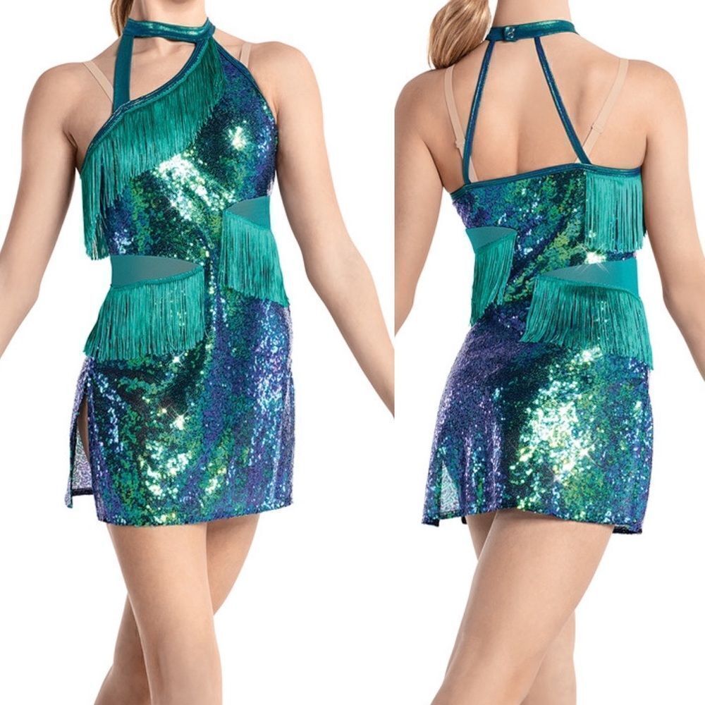 Revolution 10th House Dance Costume teal sequin fringe ELECTRA TH23105 jazz MA